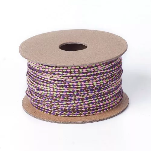 Cordone intrecciato in cotone 2 mm - Prugna - Rosa - Giallo chiaro x1m