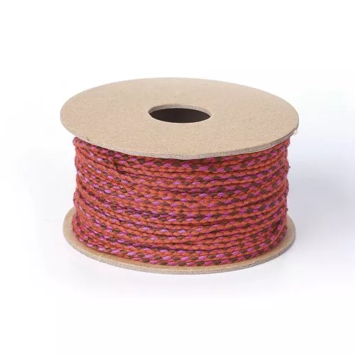 Cordone di cotone intrecciato 2 mm - Rosso - Fucsia - Marrone scuro x1m
