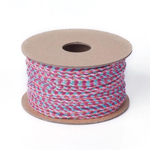 Cordoncino di cotone intrecciato 2 mm - Rosa chiaro - Arancione - Fucsia - Turchese x1m
