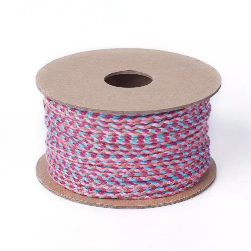 Cordoncino di cotone intrecciato 2 mm - Rosa chiaro - Arancione - Fucsia - Turchese x1m