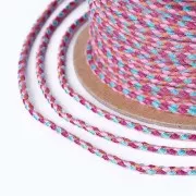 Cordoncino di cotone intrecciato 2 mm - Rosa chiaro - Arancione - Fucsia - Turchese x1m