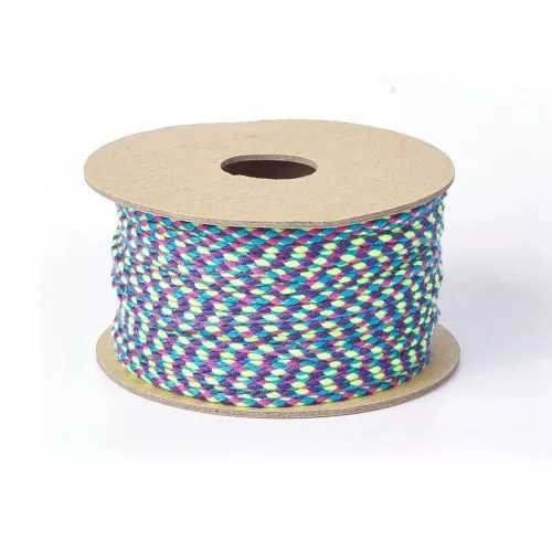 Corda di cotone intrecciato 2 mm - Prugna - Blu anatra - Verde fluorescente x1m