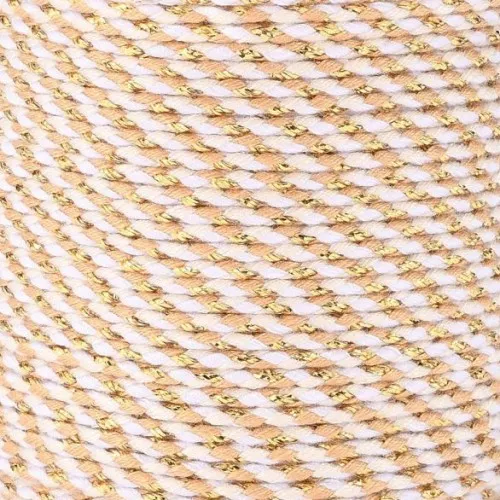 Corda di cotone intrecciata e filo metallico 1,5 mm - Bianco - Beige - Marrone - Oro x1m
