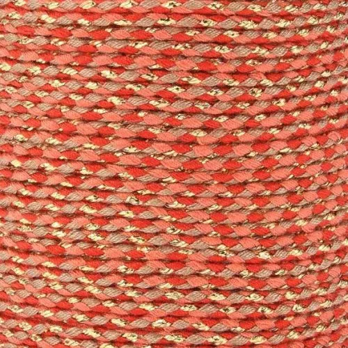 Corda di cotone intrecciata e filo metallico 1.5mm - Rosso - Corallo - Marrone - Oro x1m