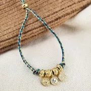 Corda di cotone intrecciata e filo metallico 1,5 mm - Multi blu - Sabbia - Oro x1m