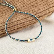 Corda di cotone intrecciata e filo metallico 1,5 mm - Multi blu - Sabbia - Oro x1m