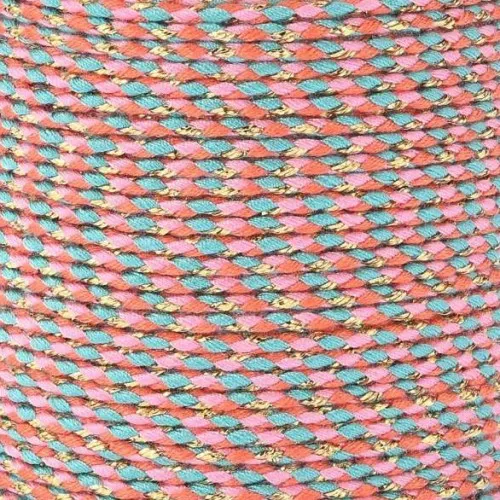 Corda di cotone intrecciata e filo metallico 1,5 mm Corallo - Rosa - Turchese - Oro x1m