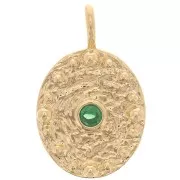 Pendente ovale martellato con Ossido di zirconio 21x13 mm -Dorato con oro fino- Emerald x1