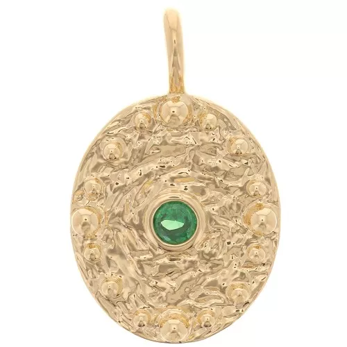 Pendente ovale martellato con Ossido di zirconio 21x13 mm -Dorato con oro fino- Emerald x1