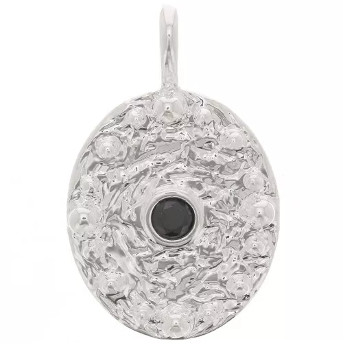 Pendente ovale martellato con Ossido di zirconio 21x13mm - Placcatura argento fino- Nero x1