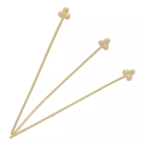 Chiodini testa 3 palline 32x0.6 mm - Dorato con oro fino x4