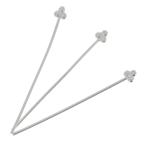 Chiodini testa 3 palline 32x0.6 mm - placcato argento fino x4