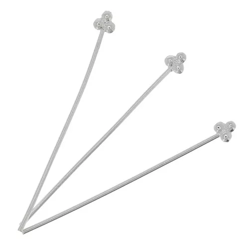Chiodini testa 3 palline 32x0.6 mm - placcato argento fino x4