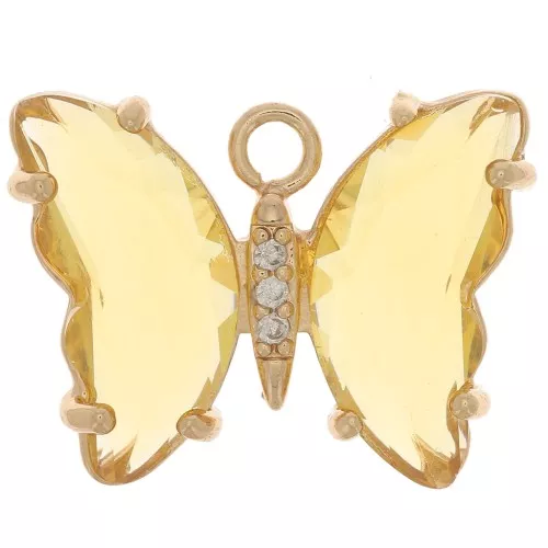 Pendente farfalla di vetro con Ossido di zirconio 15x20 mm - Dorato - Giallo - Cristallo x1