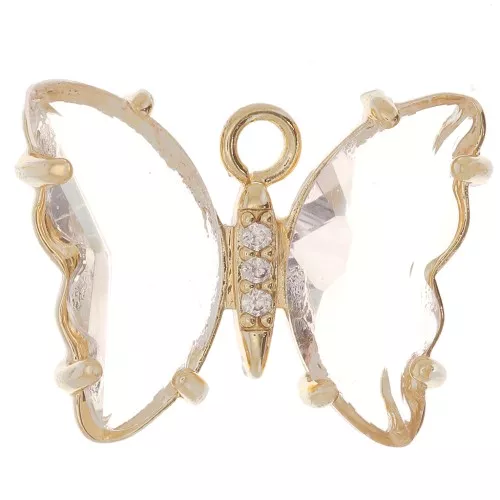Pendente farfalla di vetro con Ossido di zirconio 15x20mm -Dorato - Chiaro - Cristallo x1
