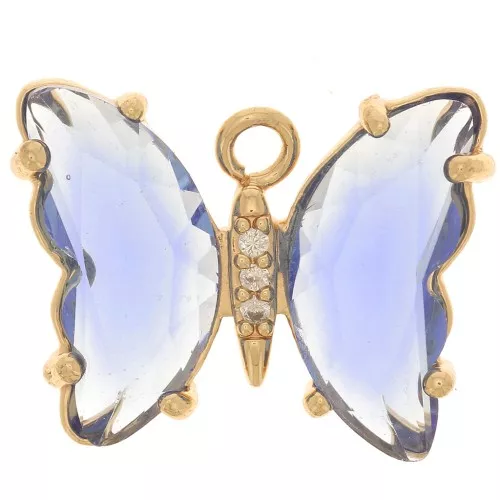 Pendente farfalla di vetro con Ossido di zirconio 15x20 mm - Dorato - Zaffiro - Cristallo x1
