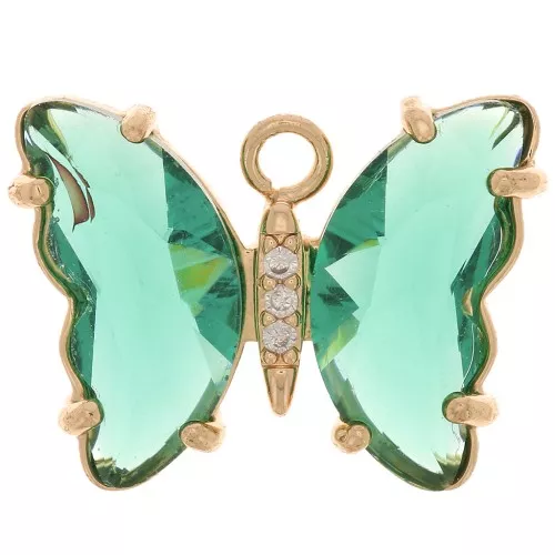 Pendente farfalla di vetro con Ossido di zirconio 15x20 mm -Dorato - Verde - Cristallo x1