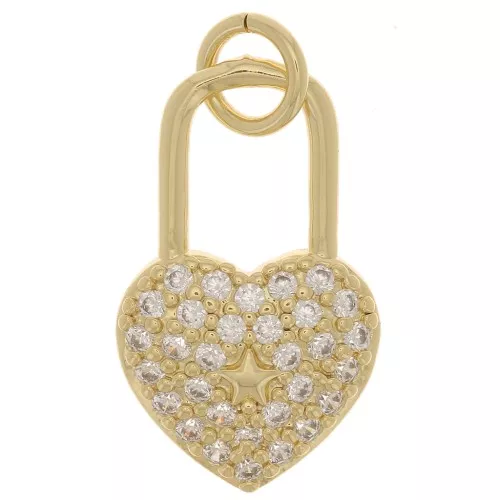 Pendente lucchetto coeur con Ossido di zirconio 18x11 mm -Dorato - Cristallo x1