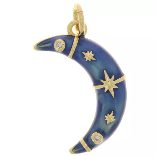 Pendente mezza luna con Ossido di zirconio e resina epossidica 21x12mm Dorato Blu Cristallox1