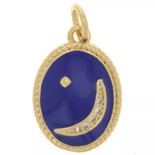 Pendente luna ovale con Ossido di zirconio e resina epossidica 16.5x11.5mm -Dorato - Blu