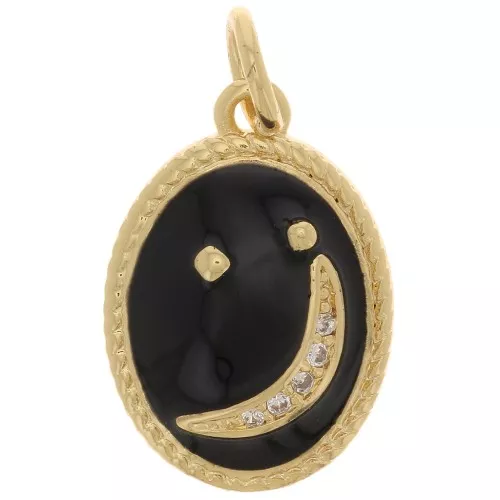 Pendente luna ovale con Ossido di zirconio e resina epossidica 16.5x11.5mm - Dorato - Nero