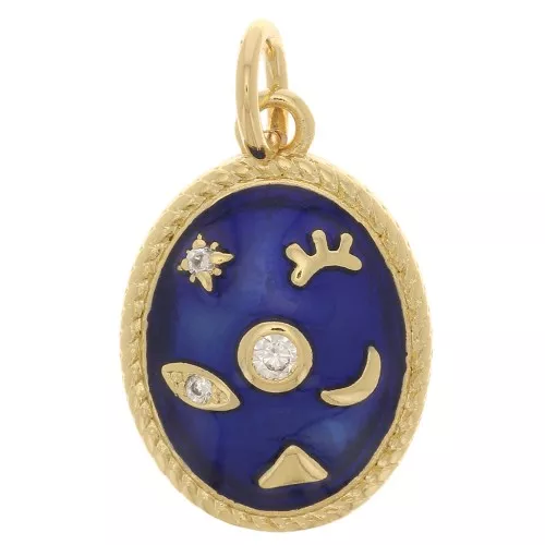 Pendente mistico ovale con Ossido di zirconio e resina epossidica 16x11 mm -Dorato - Blu