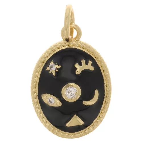 Pendente mistico ovale con Ossido di zirconio e resina epossidica 16x11 mm - Oro - Nero