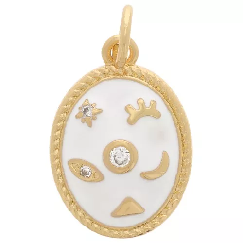 Pendente mistico ovale con Ossido di zirconio e resina epossidica 16x11mm - Dorato - Bianco