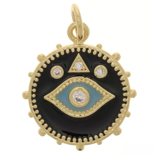 Pendente occhio mistico con Ossido di zirconio e resina eposs. 18x16 mm -Dorato- Nero x1