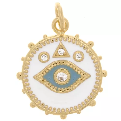 Pendente occhio mistico con Ossido di zirconio e resina eposs 16mm Bianco dorato x1