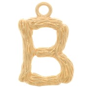 Pendente lettera alfabeto effetto bambù 16x10 mm - B -Dorato con oro fino x1