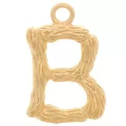 Pendente lettera alfabeto effetto bambù 16x10 mm - B -Dorato con oro fino x1