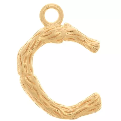 Pendente lettera alfabeto effetto bambù 16x11 mm - C -Dorato con oro fino x1