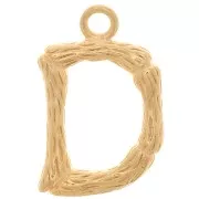 Pendente lettera alfabeto effetto bambù 16x10 mm - D Dorato con oro fino x1