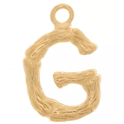 Pendente lettera alfabeto effetto bambù 16x10 mm - G -Dorato con oro fino x1