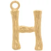 Pendente lettera alfabeto effetto bambù 16x10 mm - H -Dorato con oro fino x1