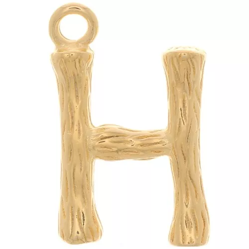Pendente lettera alfabeto effetto bambù 16x10 mm - H -Dorato con oro fino x1