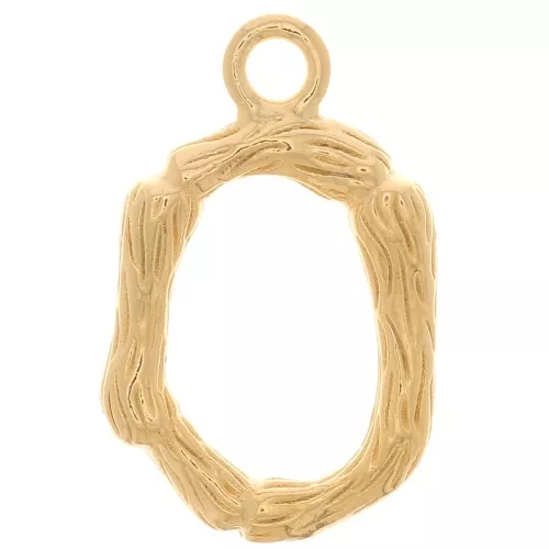Pendente lettera alfabeto effetto bambù 16x10 mm - O -Dorato con oro fino x1