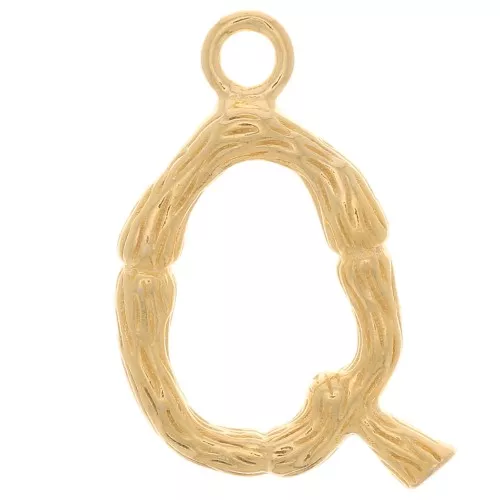 Pendente lettera alfabeto effetto bambù 16x12 mm - Q -Dorato con oro fino x1