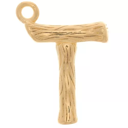 Pendente lettera alfabeto effetto bambù 16x11 mm - T - Dorato con oro fino x1