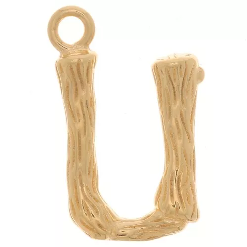 Pendente lettera alfabeto effetto bambù 16x10 mm - U - Dorato con oro fino x1