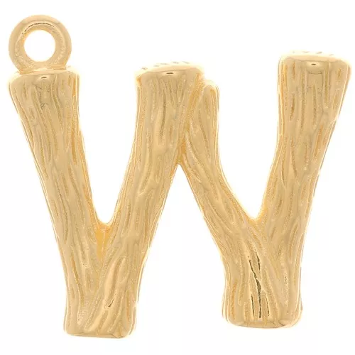 Pendente lettera alfabeto effetto bambù 15x16 mm - W - Dorato con oro fino x1