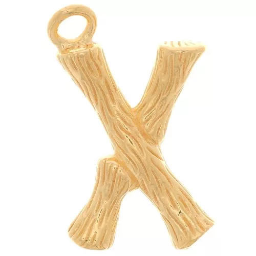 Pendente lettera alfabeto effetto bambù 16x10 mm - X -Dorato con oro fino x1