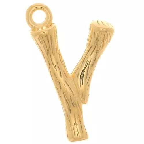 Pendente lettera alfabeto effetto bambù 15x10 mm - Y - Dorato con oro fino x1