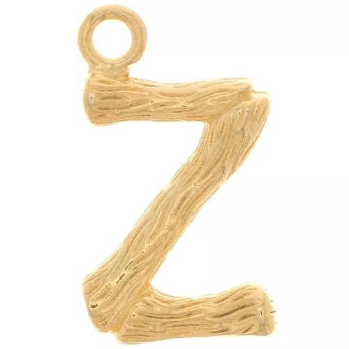 Pendente lettera alfabeto effetto bambù 16x9 mm - Z - Dorato con oro fino x1