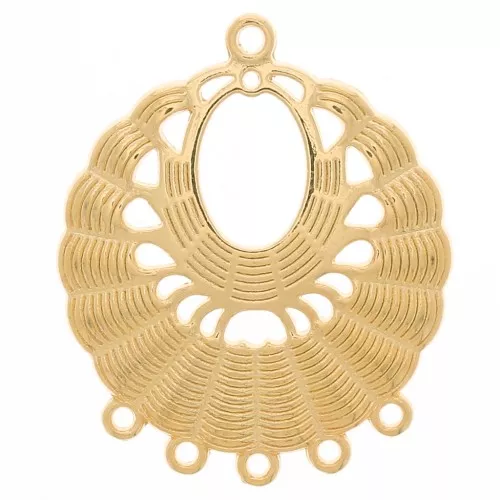 Pendente lampadario lavorato rotondo con 5 anelli 36x30 mm -Dorato con oro fino x1