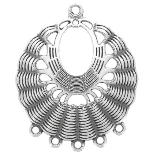 Pendente lampadario rotondo con 5 anelli 36x30mm - Placcatura in argento antico