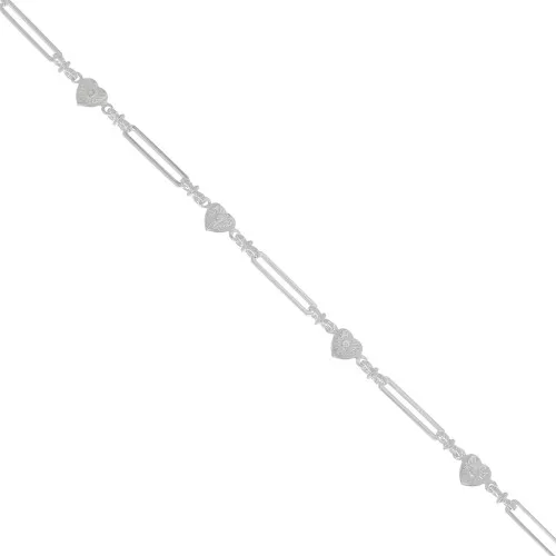 Catena rettangolare creativa con piccoli cuori 6 mm - Argento x50cm