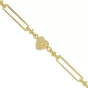 Catena rettangolare creativa con piccoli cuori 6 mm -Dorato x50cm