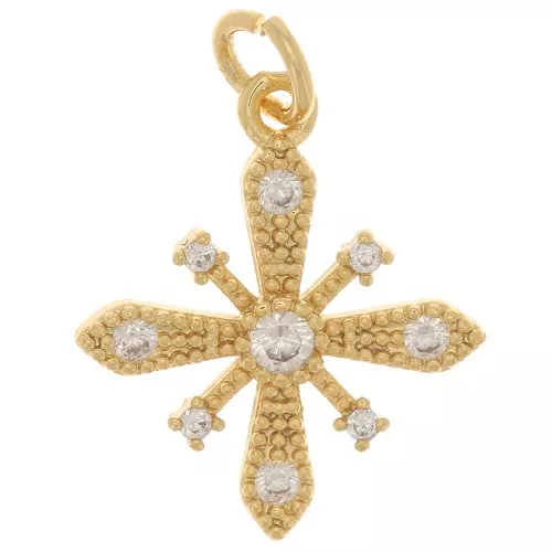 Pendente a croce con Ossido di zirconio 18x16 mm -Dorato- Cristallo x1